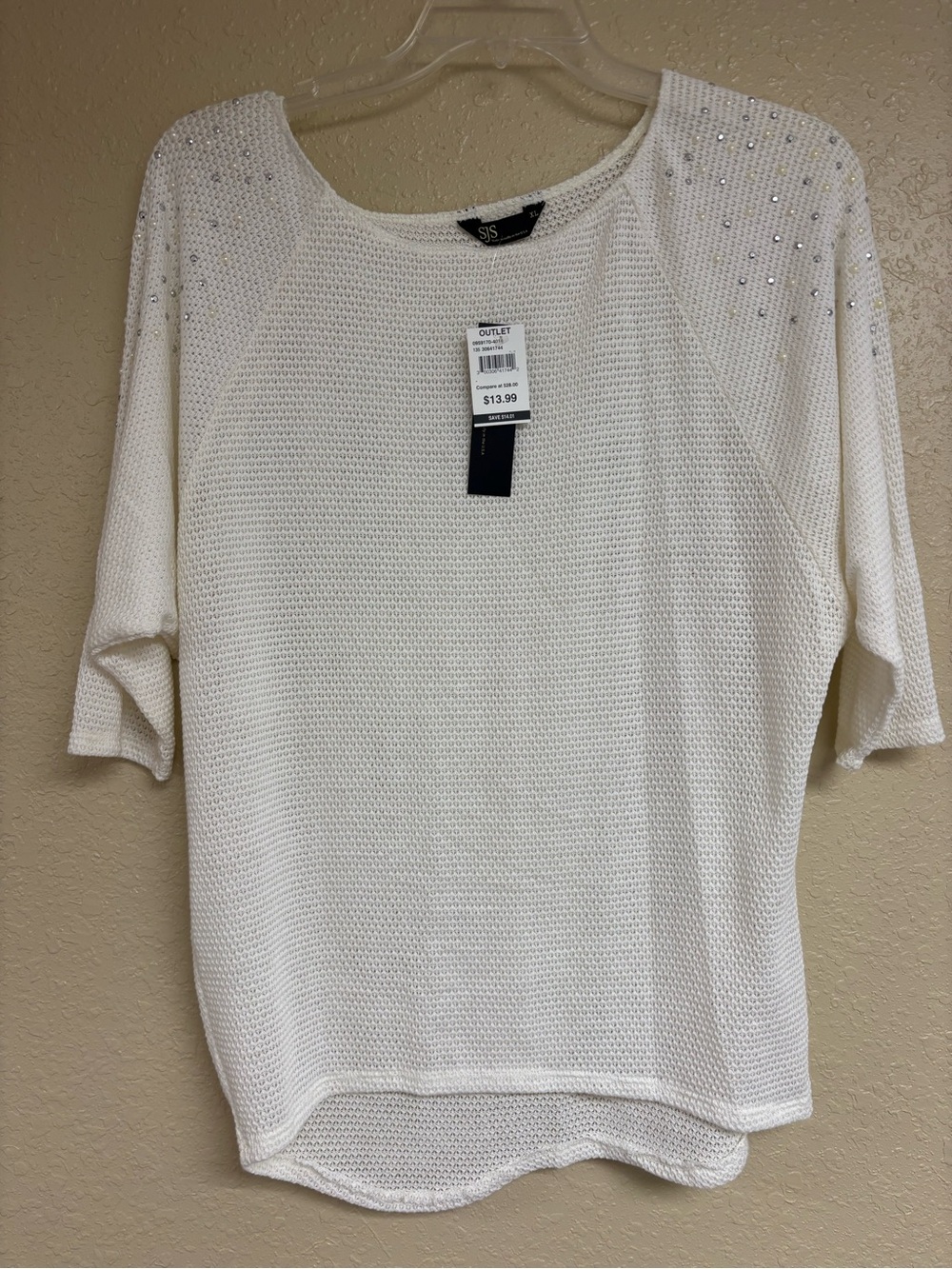 SJS White Knit Top with Shoulder Studs